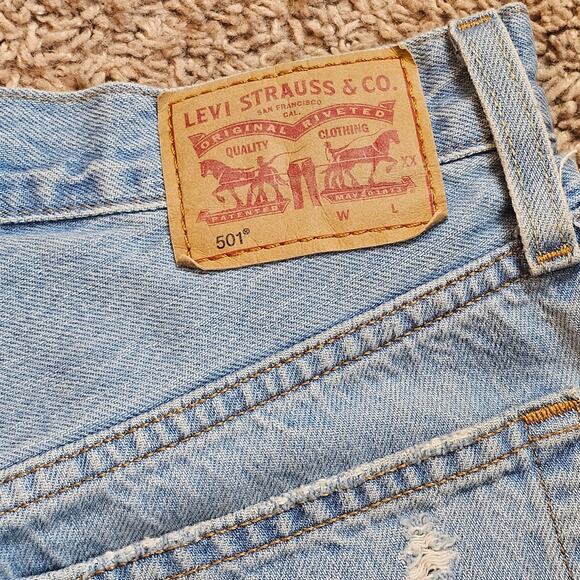 Levis 501 Shorts Womens 25 Blue Cut Off Denim Stretch Button Fly Mid Rise - Picture 7 of 10